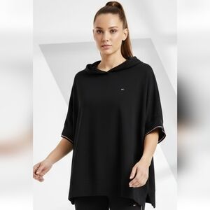Tommy Hilfiger Sport Black Boxy Hoodie Short Sleeves Hooded, Plus Size XXL